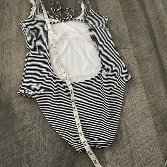 Aerie blue white one piece swimsuit stripe aerie black swimsuit size small - Picture 4 of 6
